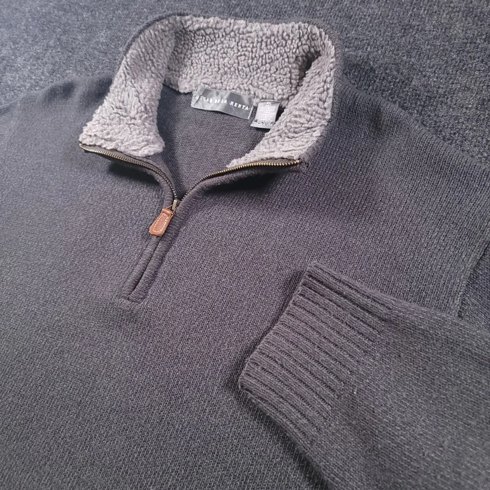 Oscar de la Renta Quarter Zip Sherpa Collar Waffle‎ Sweater XL